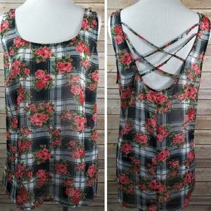 🌹Wet Seal Plus Plaid/Floral Print Tank Top🌹